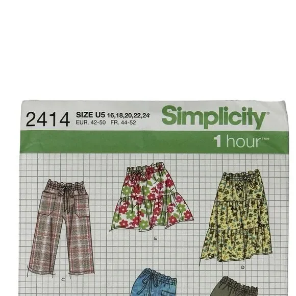 SIMPLICITY PATTERN 2414  SKIRT PANTS SHORTS  MISSES SIZES 16 18 20 22 24  UNCUT - Picture 2 of 7